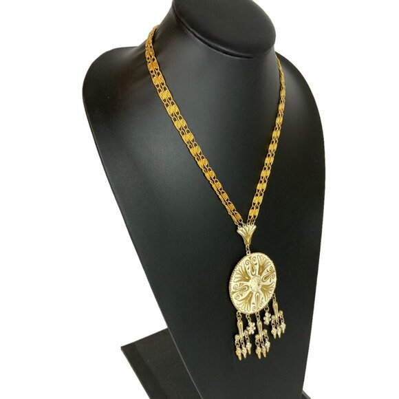 Vintage 70s Vendome Goldtone Medallion Statement Necklace Signed - Picture 2 of 7